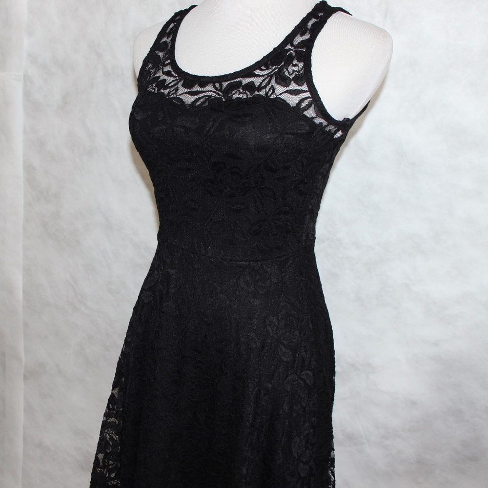 Material Girl Black skater lace illusion dress S